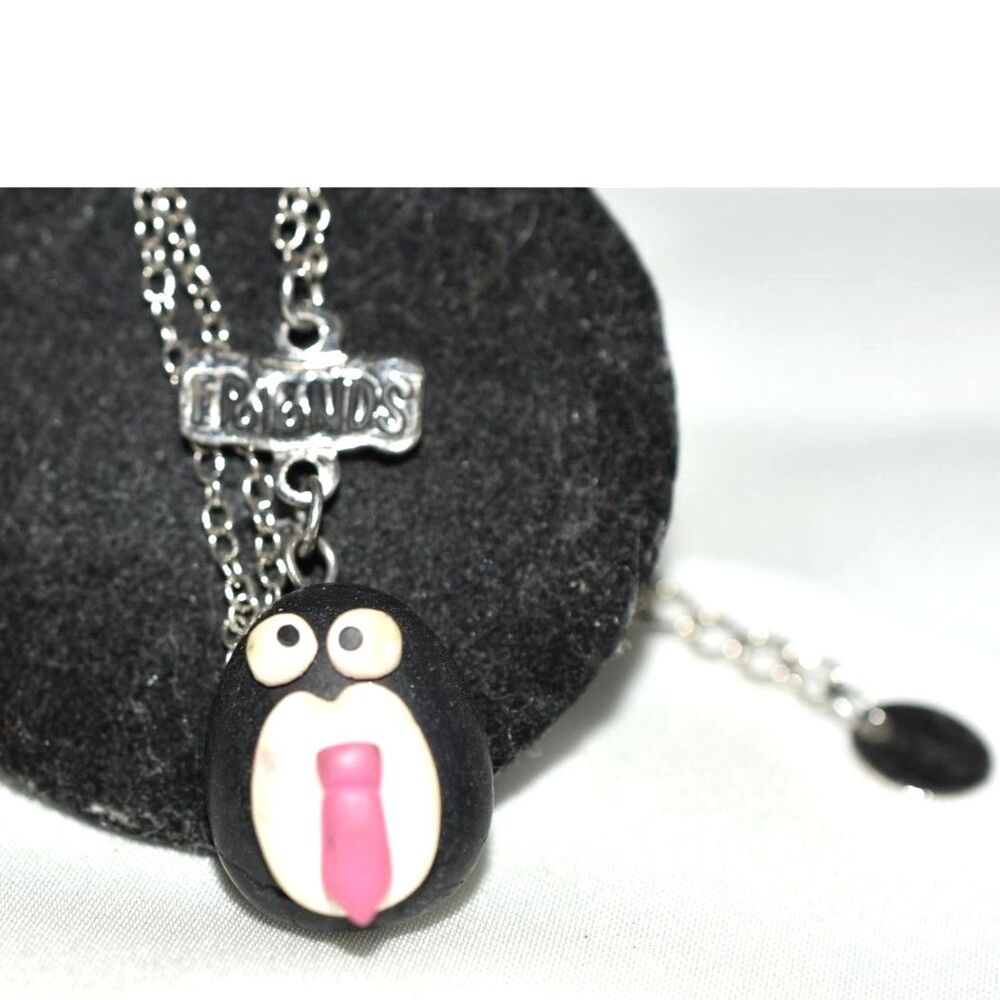 Claire's Retired Goggle Eyed Penguin Charm 16" Silver Tone Link Chain Necklace